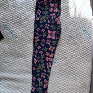 LuLaRoe Tall and Curvy Floral Leggings - Pink and Green on Blue